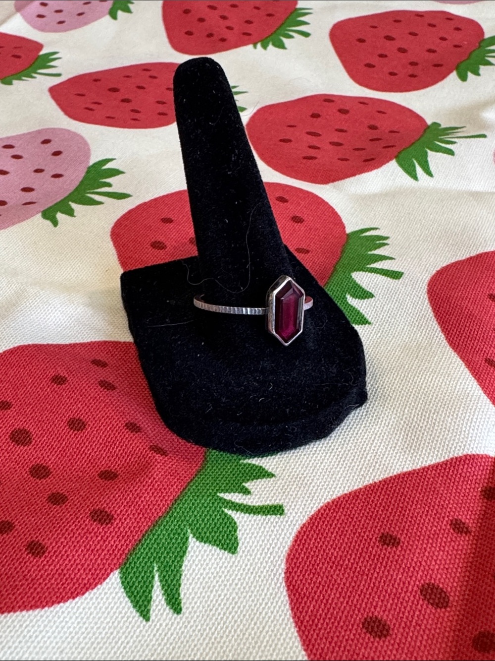 Silver Ring with Deep Pink Hexagonal Stone